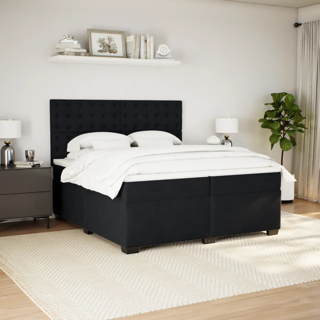 kontinentalseng med madras 200x200 cm fløjl sort