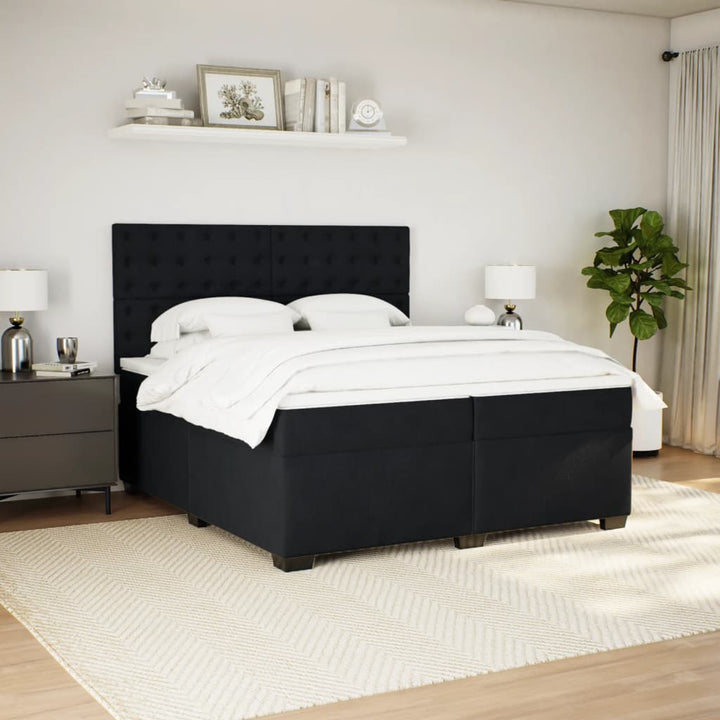 kontinentalseng med madras 200x200 cm fløjl sort