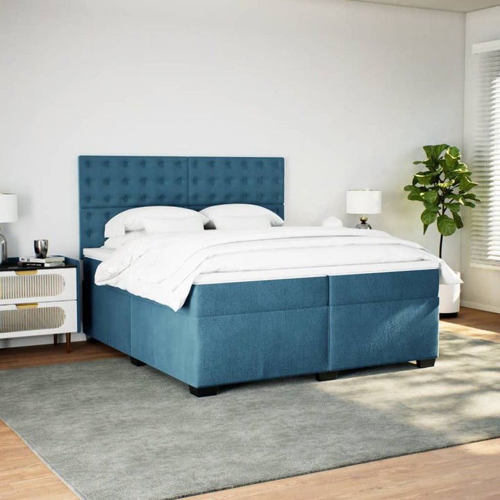 kontinentalseng med madras 200x200 cm fløjl blå