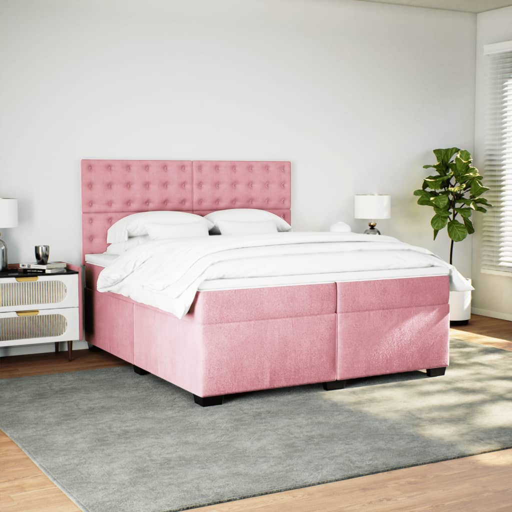 kontinentalseng med madras 200x200 cm fløjl lyserød