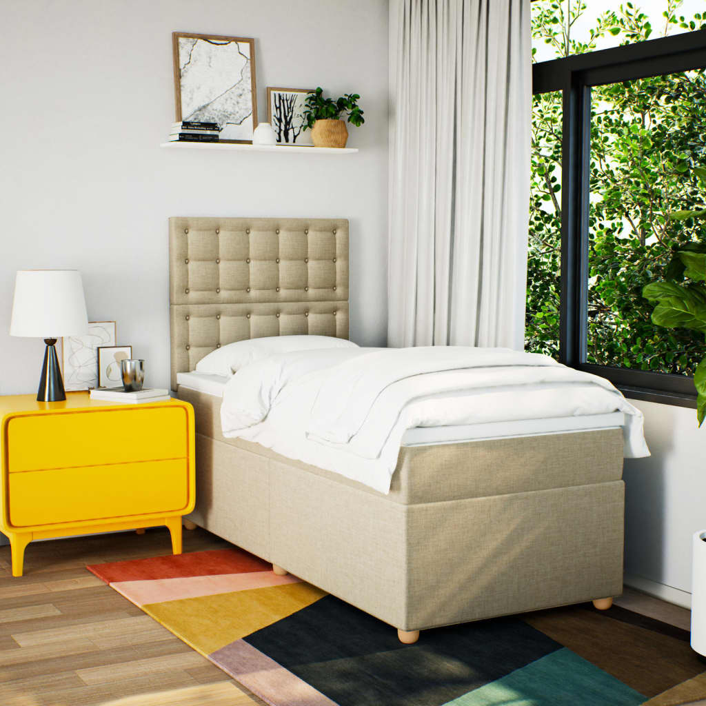 kontinentalseng med madras 80x200 cm stof cremefarvet