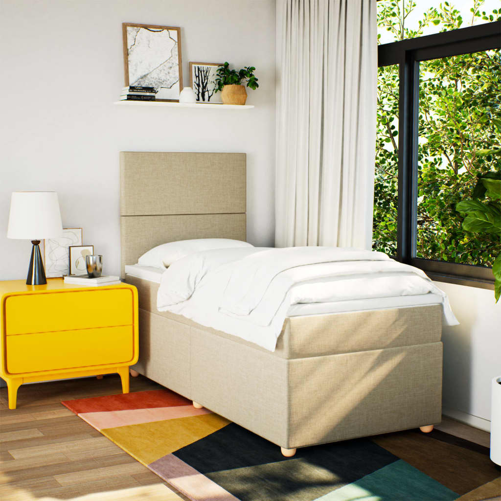 kontinentalseng med madras 90x190 cm stof cremefarvet