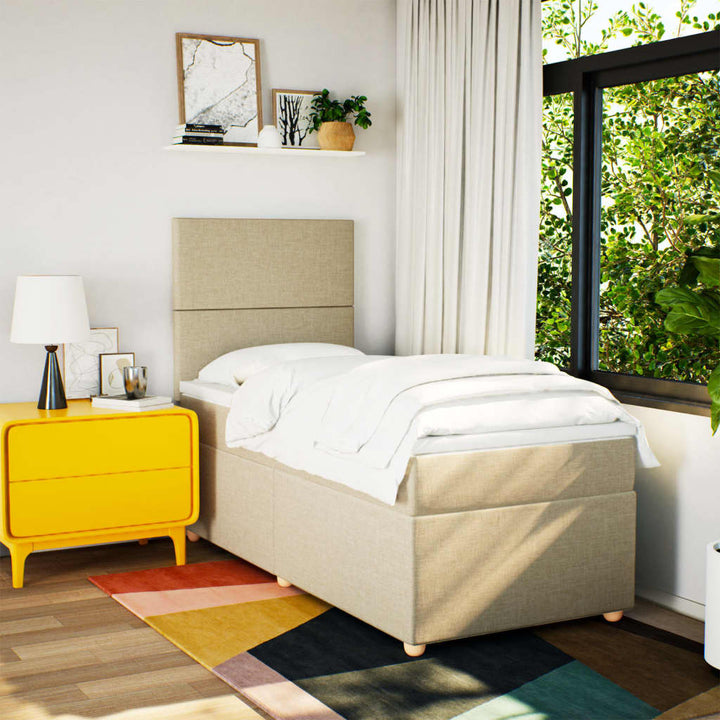 kontinentalseng med madras 90x190 cm stof cremefarvet