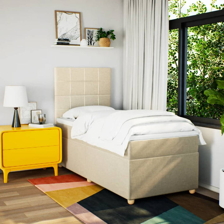 kontinentalseng med madras 90x190 cm stof cremefarvet