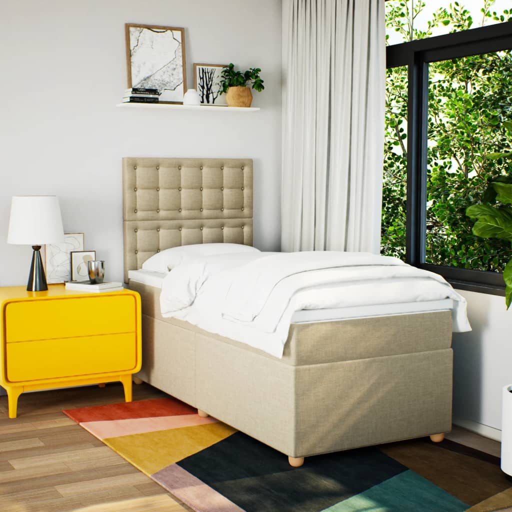 kontinentalseng med madras 90x190 cm stof cremefarvet