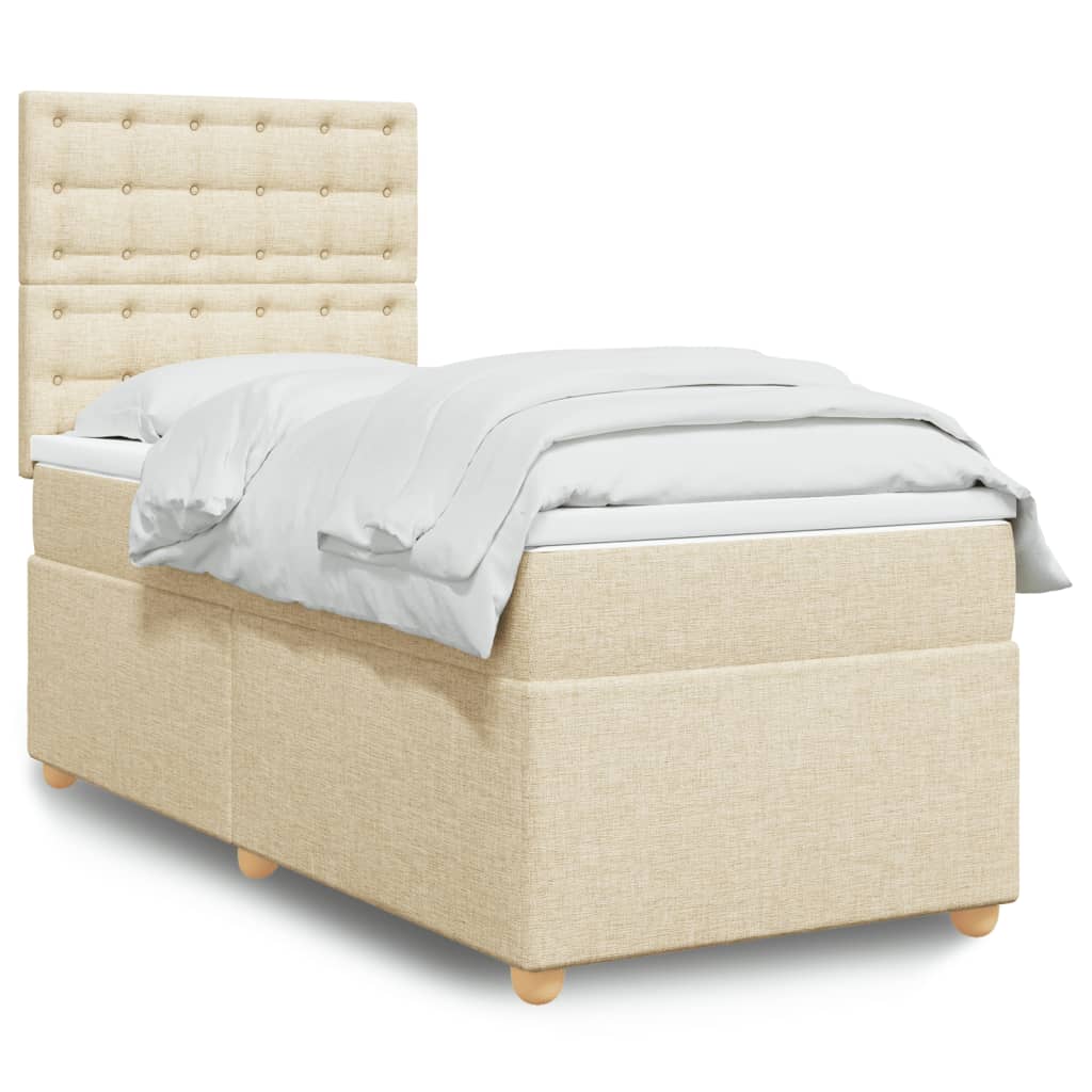 kontinentalseng med madras 90x190 cm stof cremefarvet
