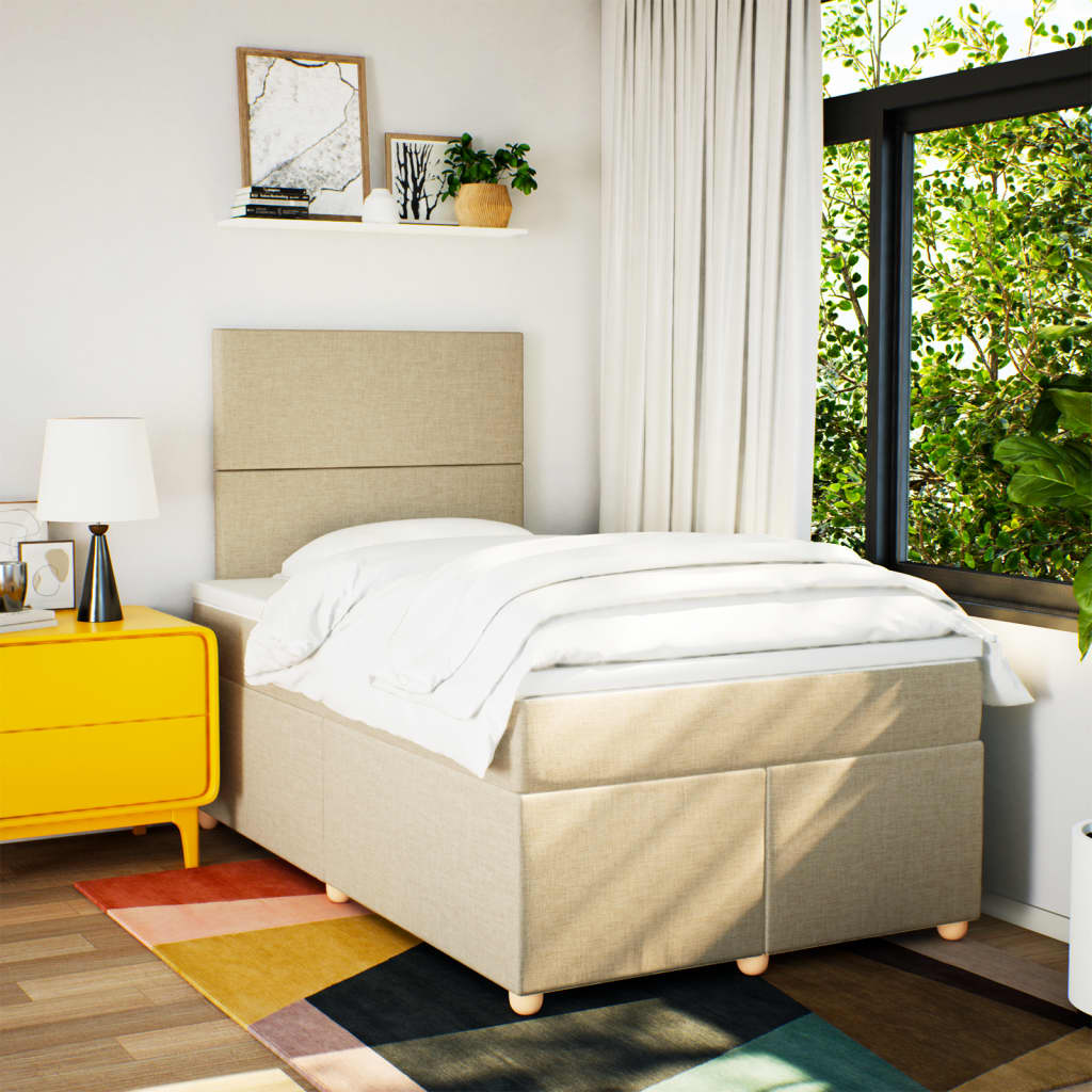 kontinentalseng med madras 120x190 cm stof cremefarvet
