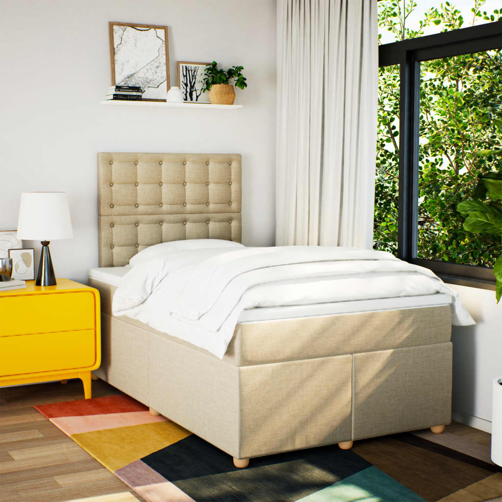 kontinentalseng med madras 120x200 cm stof cremefarvet