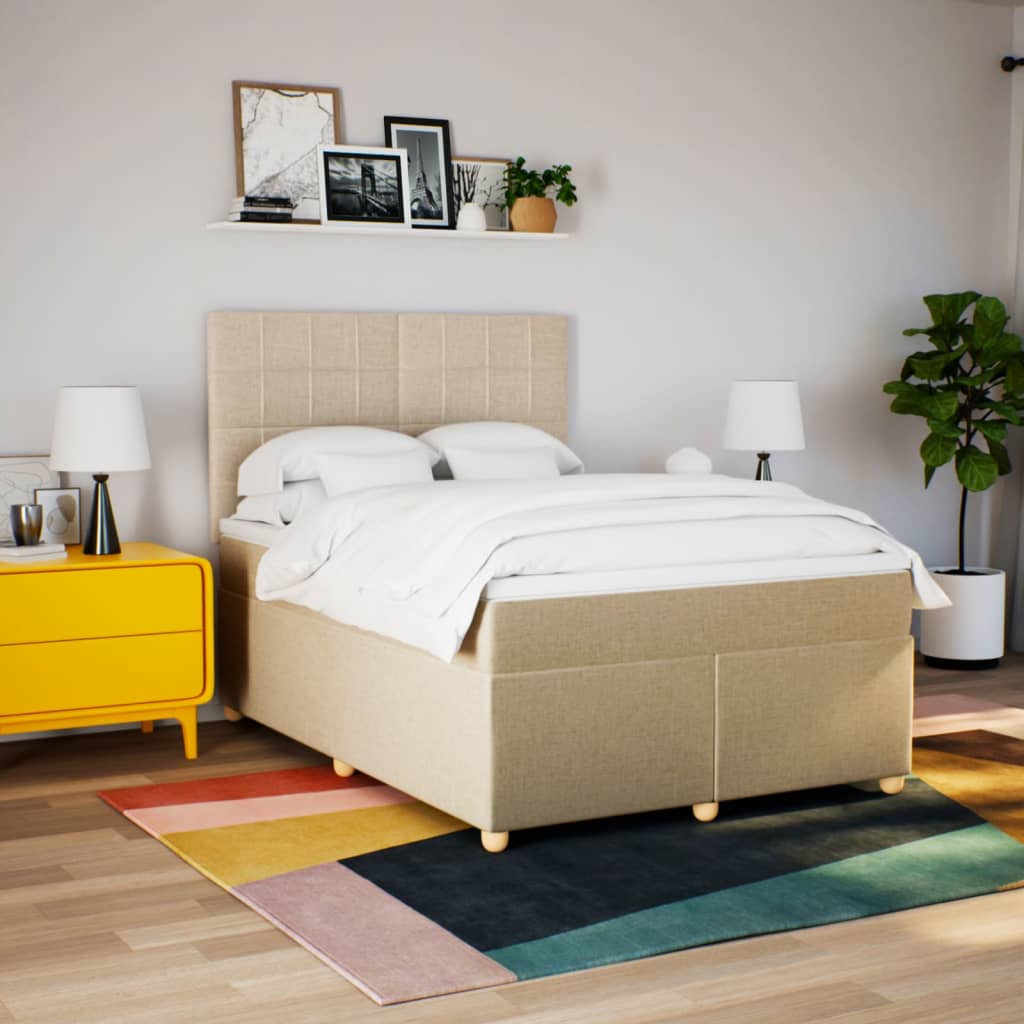 kontinentalseng med madras 140x200 cm stof cremefarvet