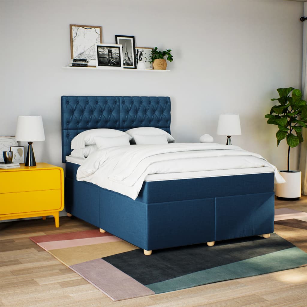 kontinentalseng med madras 140x200 cm stof blå