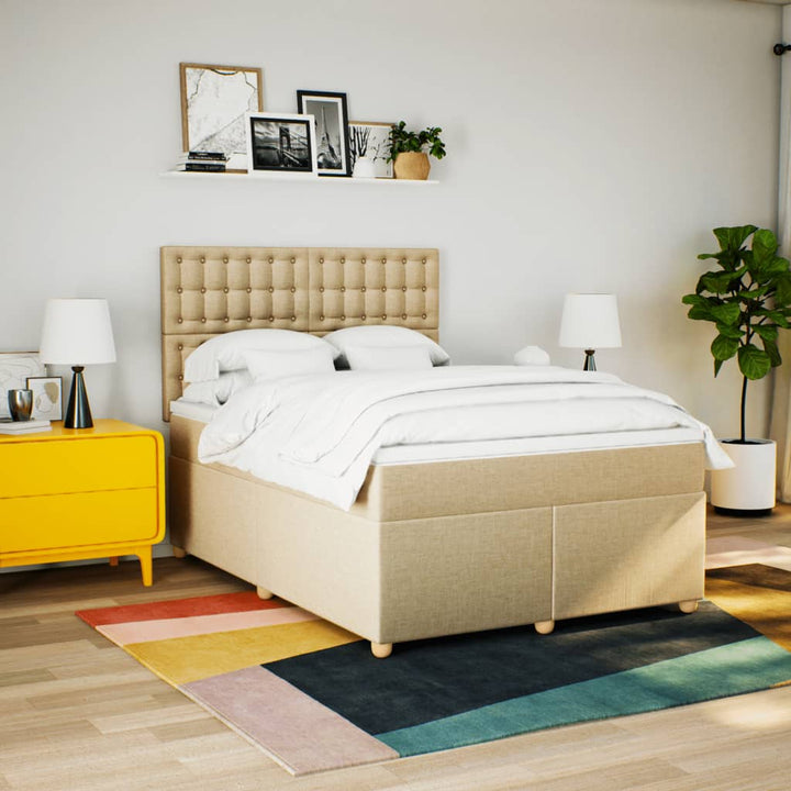 kontinentalseng med madras 140x200 cm stof cremefarvet