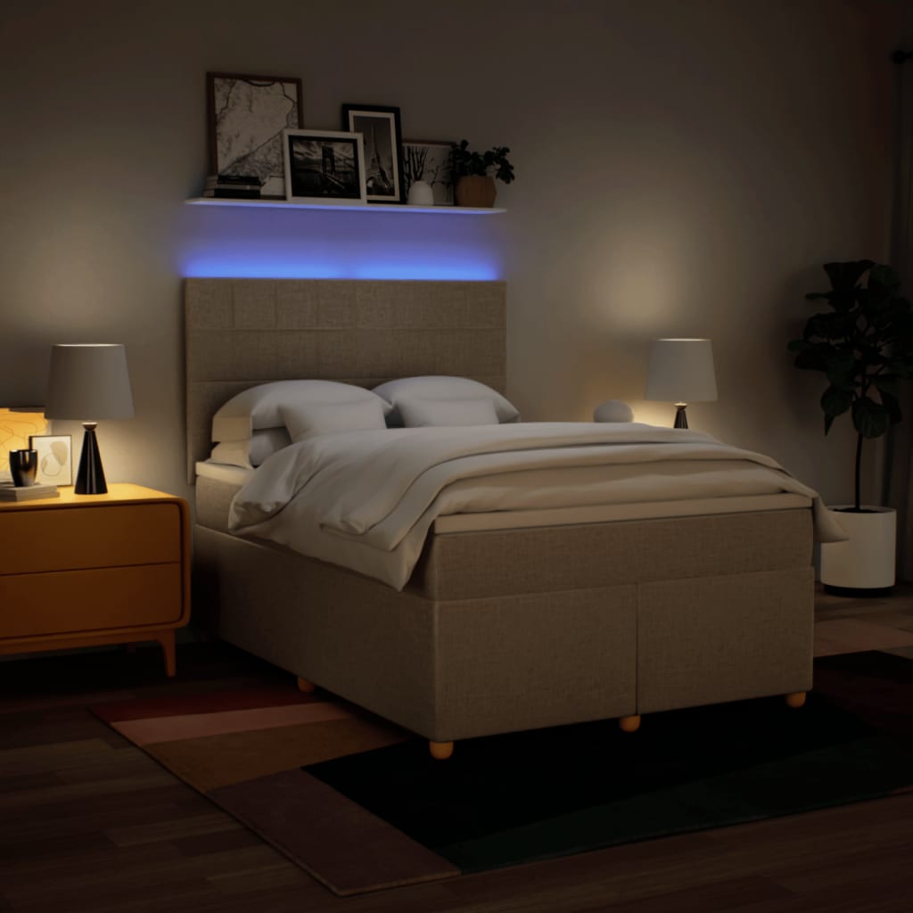 kontinentalseng med madras 160x200 cm stof cremefarvet