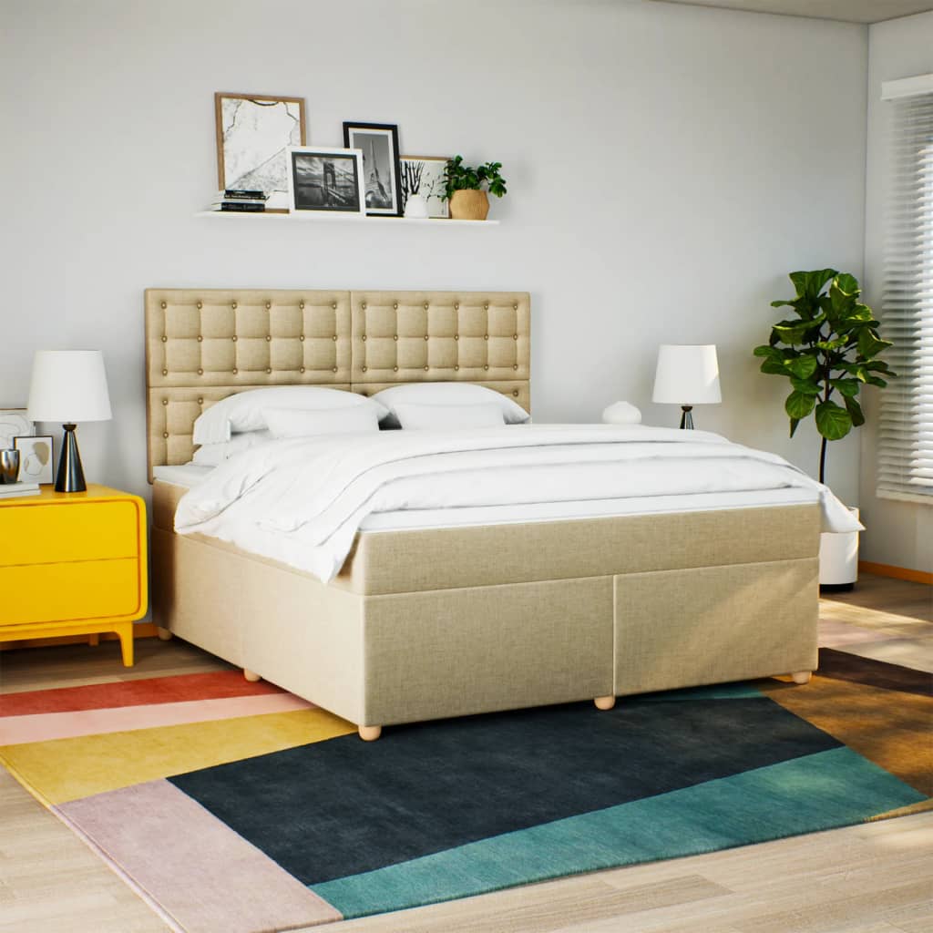 kontinentalseng med madras 180x200 cm stof cremefarvet
