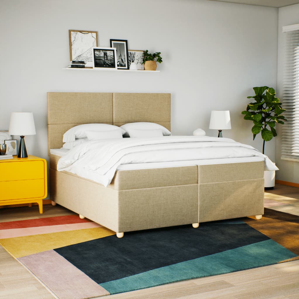 kontinentalseng med madras 200x200 cm stof cremefarvet