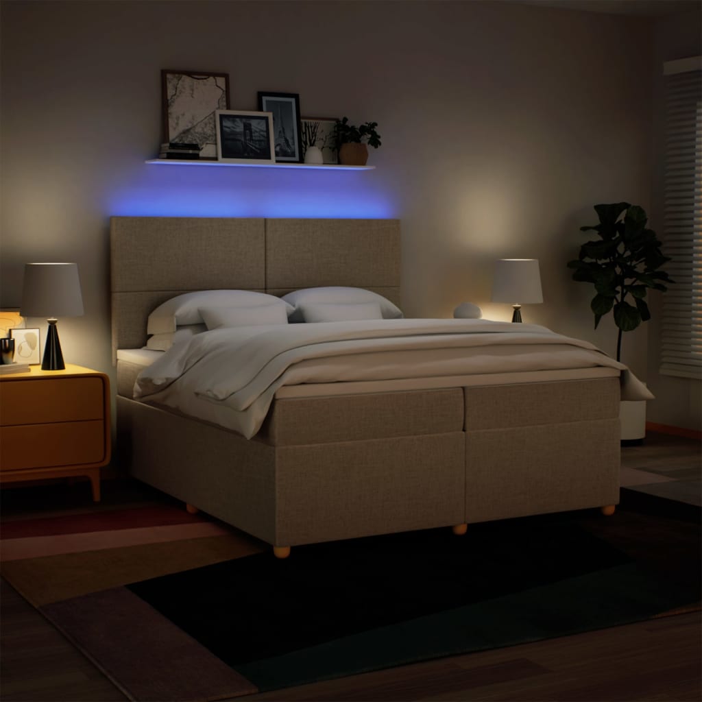 kontinentalseng med madras 200x200 cm stof cremefarvet