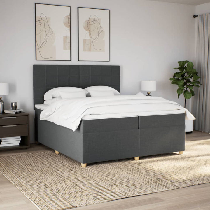 kontinentalseng med madras 200x200 cm stof mørkegrå