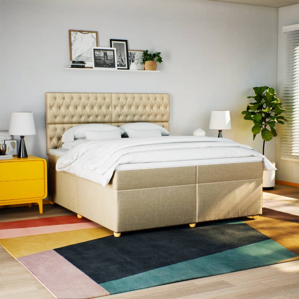 kontinentalseng med madras 200x200 cm stof cremefarvet