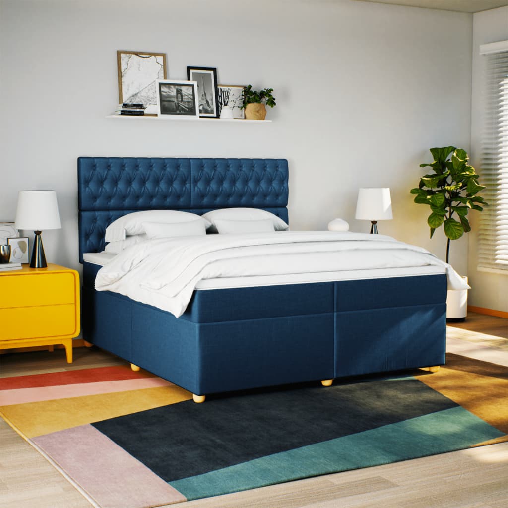 kontinentalseng med madras 200x200 cm stof blå