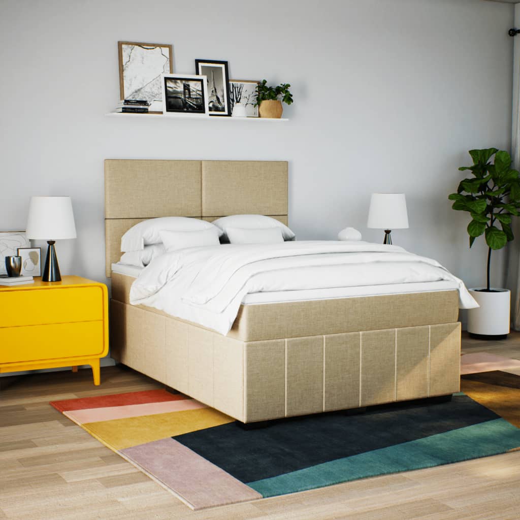 kontinentalseng med madras 140x190 cm stof cremefarvet