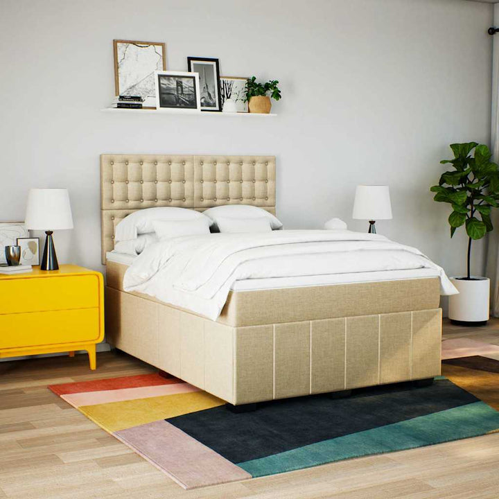 kontinentalseng med madras 140x190 cm stof cremefarvet