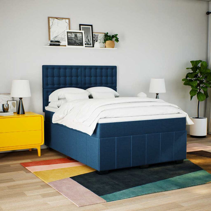 kontinentalseng med madras 140x190 cm stof blå