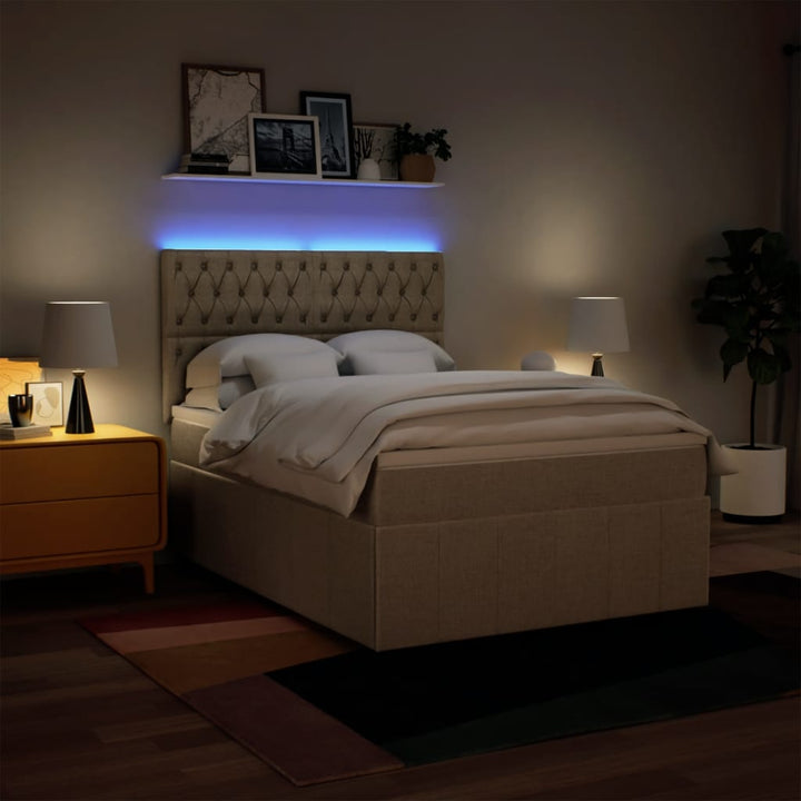 kontinentalseng med madras 140x200 cm stof cremefarvet