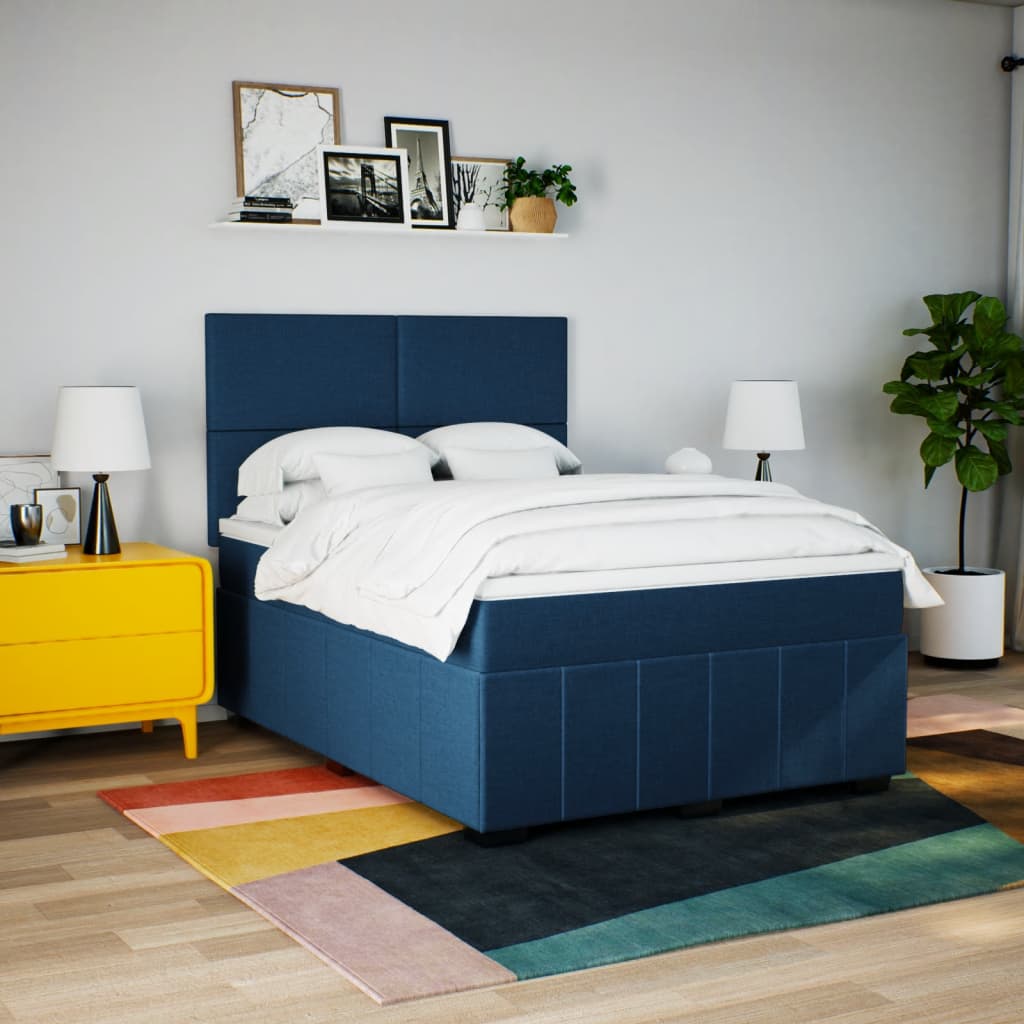 kontinentalseng med madras 160x200 cm stof blå