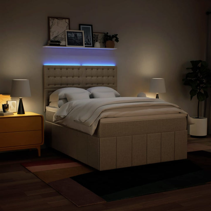 kontinentalseng med madras 160x200 cm stof cremefarvet