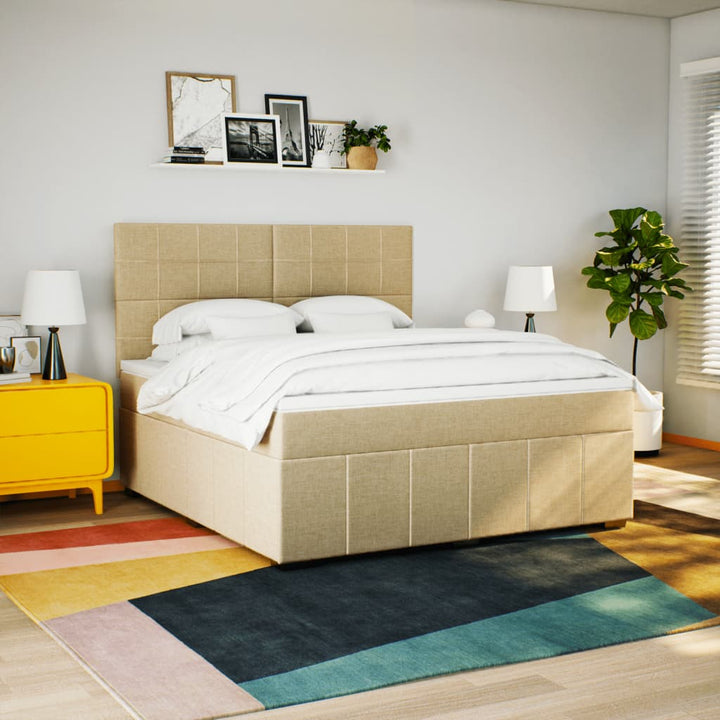 kontinentalseng med madras 180x200 cm stof cremefarvet
