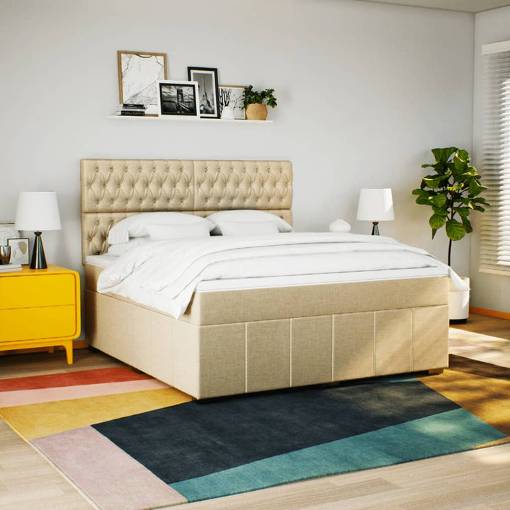 kontinentalseng med madras 180x200 cm stof cremefarvet