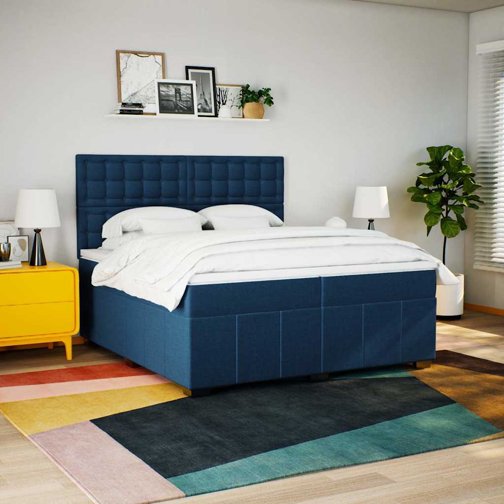 kontinentalseng med madras 200x200 cm stof blå