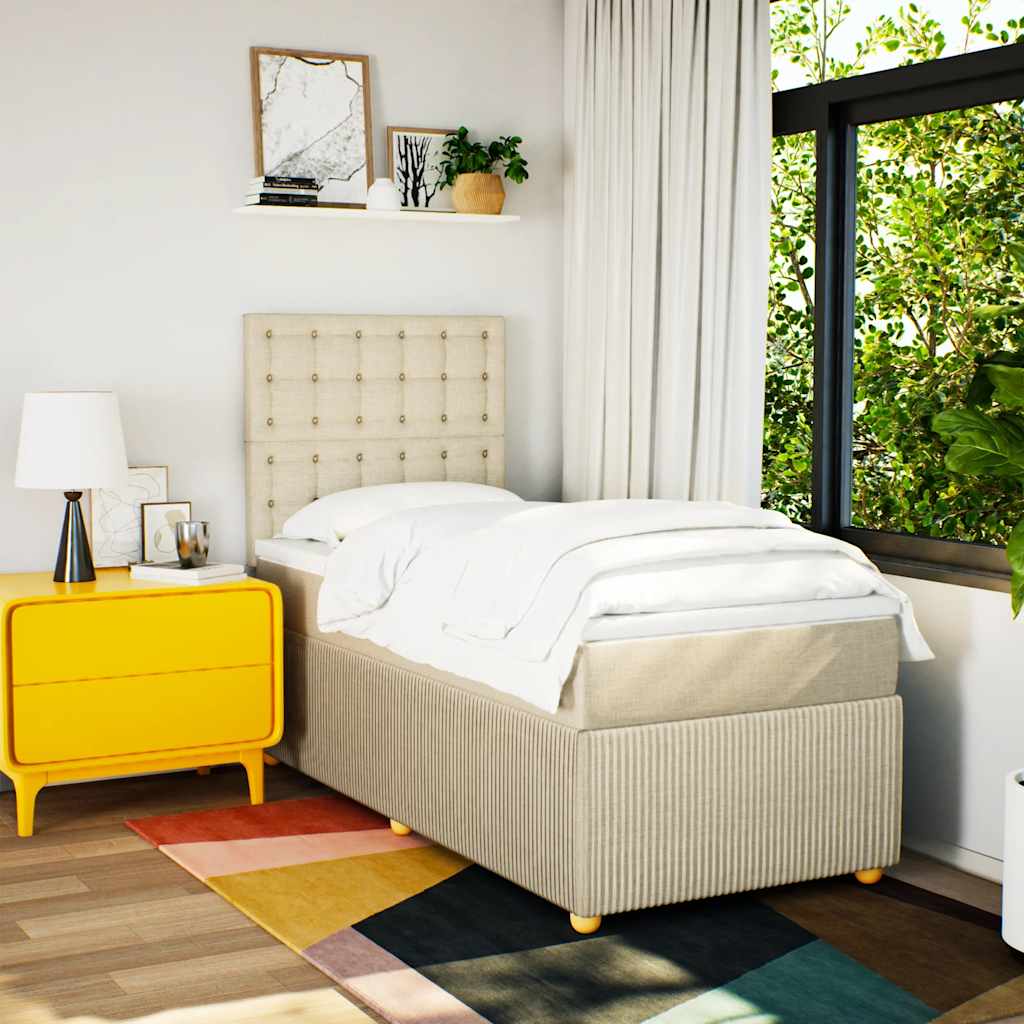 kontinentalseng med madras 90x190 cm stof cremefarvet