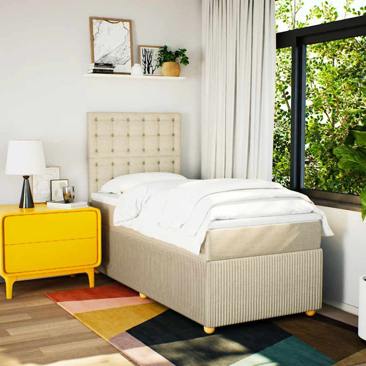 kontinentalseng med madras 90x190 cm stof cremefarvet