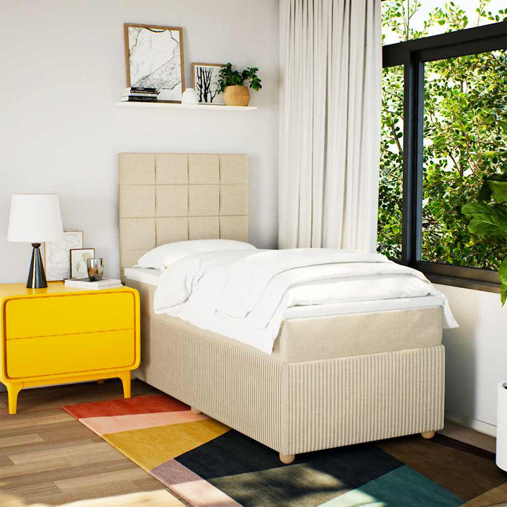 kontinentalseng med madras 90x200 cm stof cremefarvet