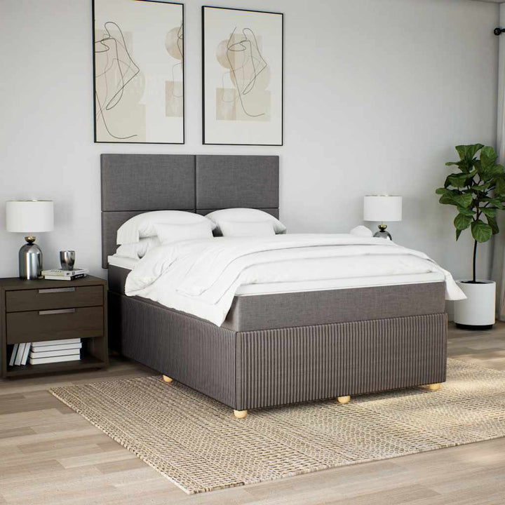 kontinentalseng med madras 140x190 cm stof gråbrun