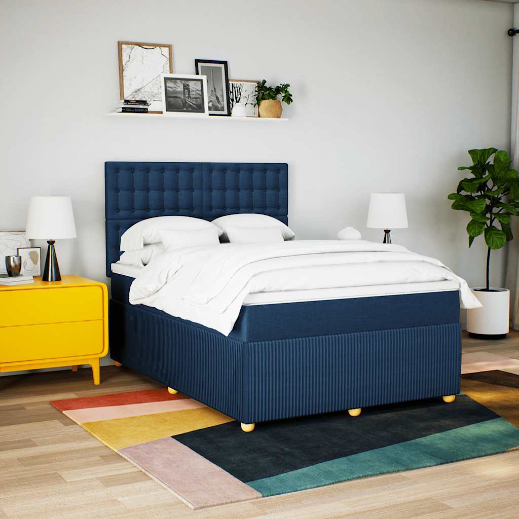 kontinentalseng med madras 140x190 cm stof blå