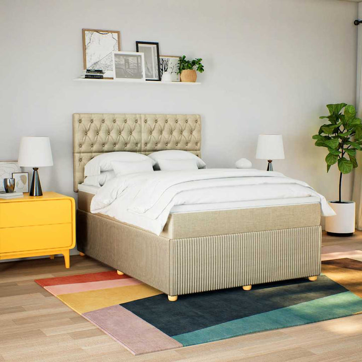 kontinentalseng med madras 140x200 cm stof cremefarvet