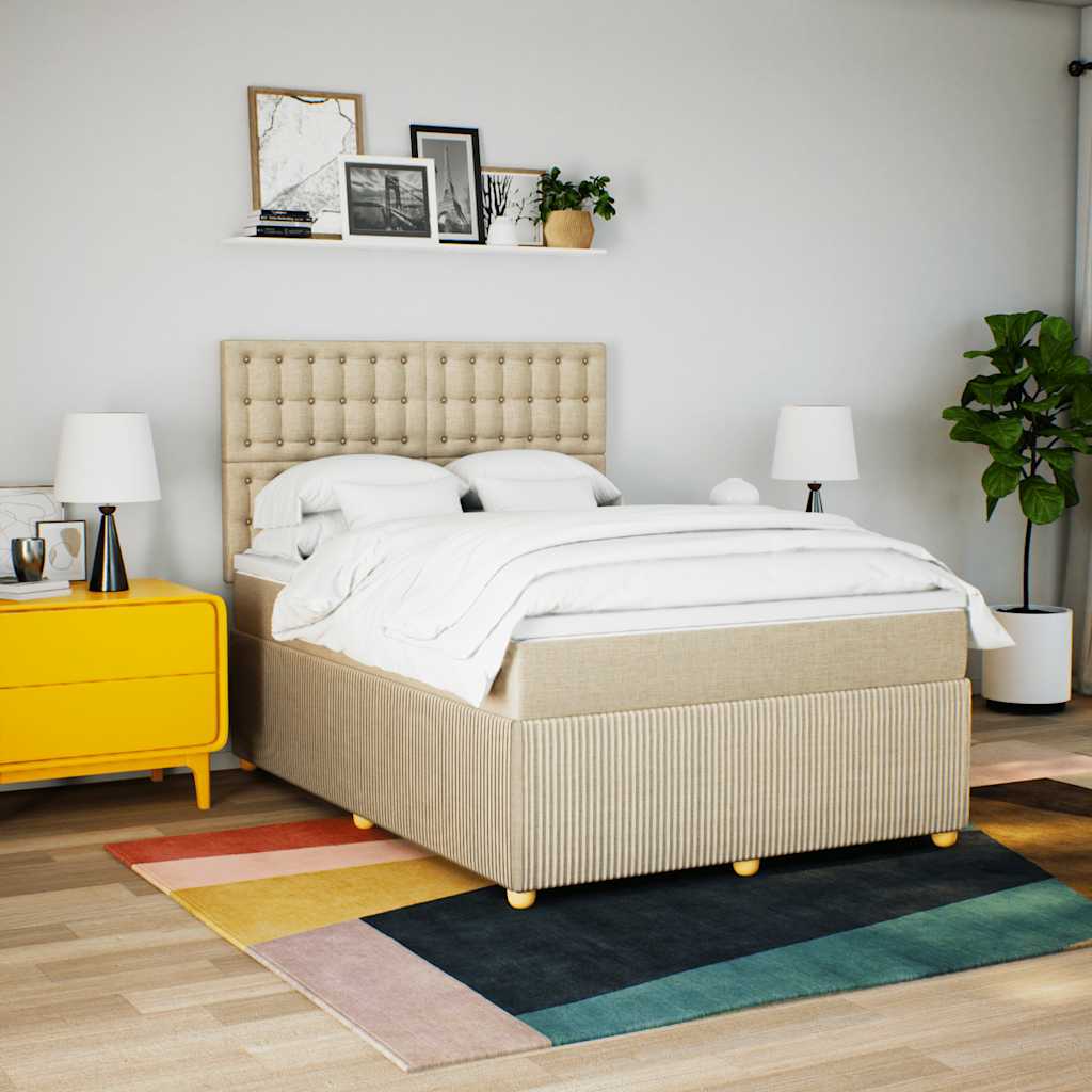 kontinentalseng med madras 140x200 cm stof cremefarvet