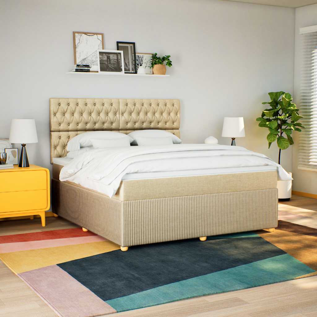 kontinentalseng med madras 180x200 cm stof cremefarvet
