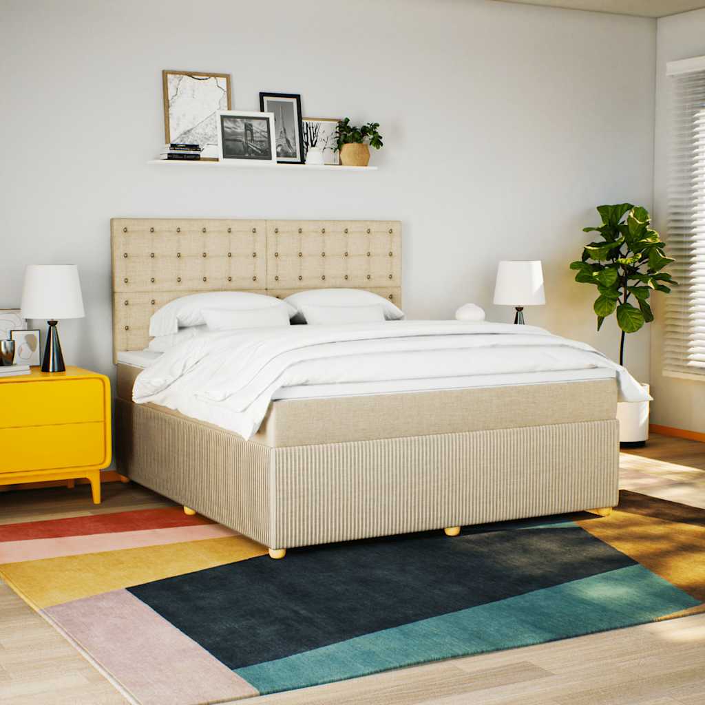kontinentalseng med madras 180x200 cm stof cremefarvet