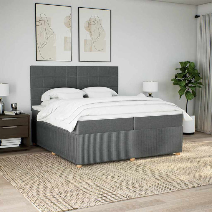 kontinentalseng med madras 200x200 cm stof mørkegrå