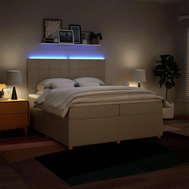 kontinentalseng med madras 200x200 cm stof cremefarvet