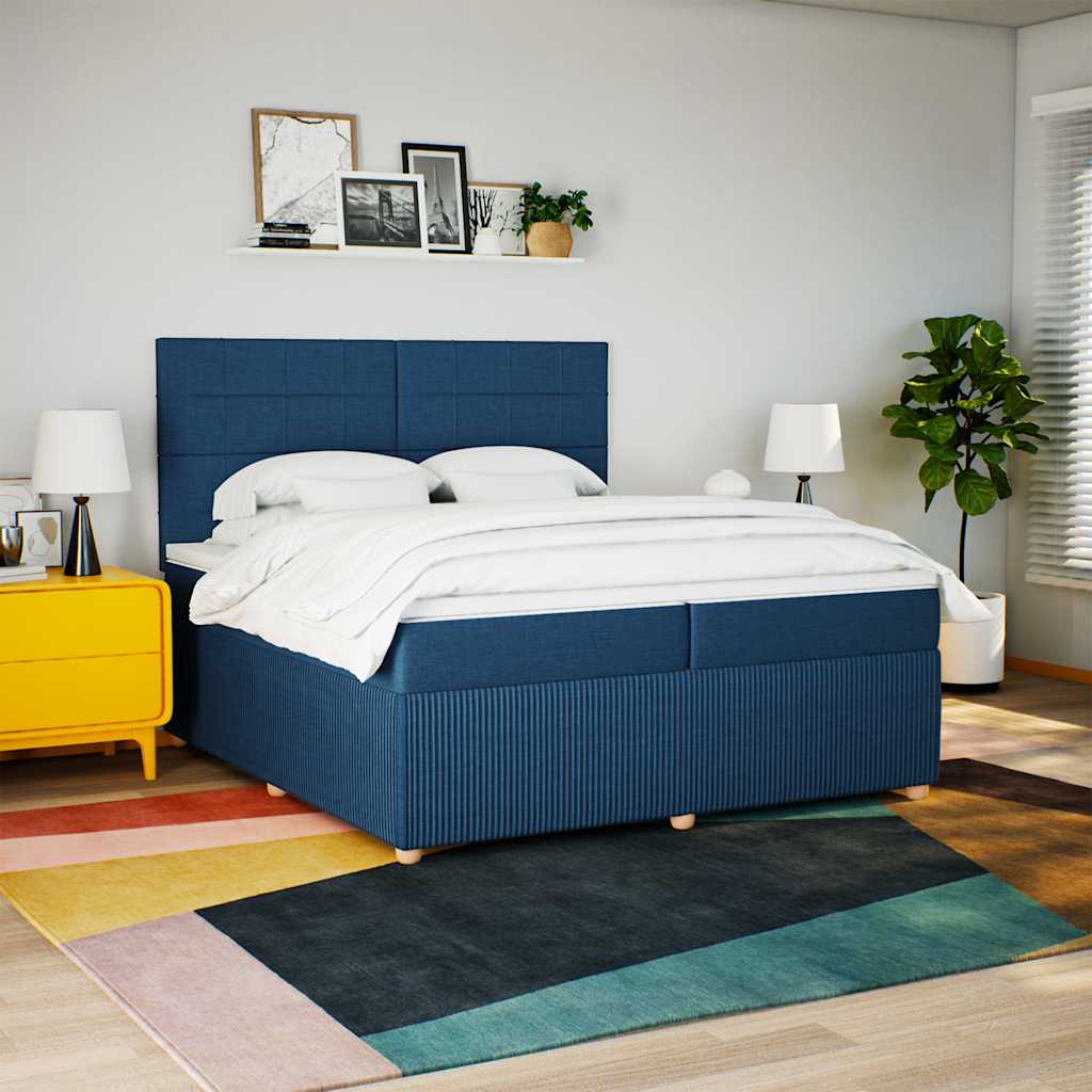 kontinentalseng med madras 200x200 cm stof blå