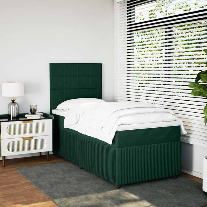 kontinentalseng med madras 80x200 cm fløjl mørkegrøn