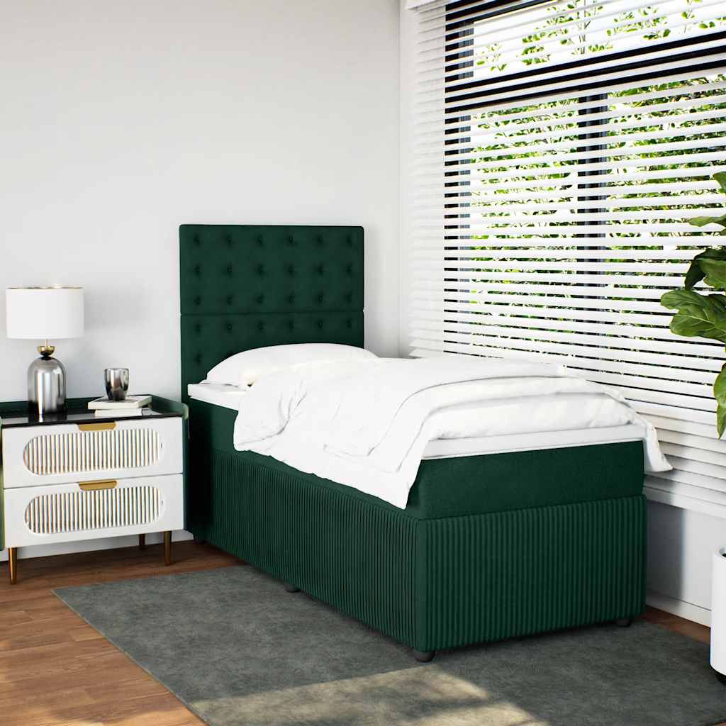 kontinentalseng med madras 80x200 cm fløjl mørkegrøn