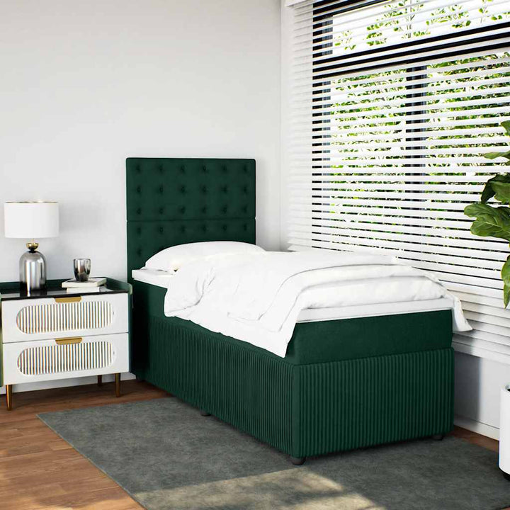 kontinentalseng med madras 80x200 cm fløjl mørkegrøn