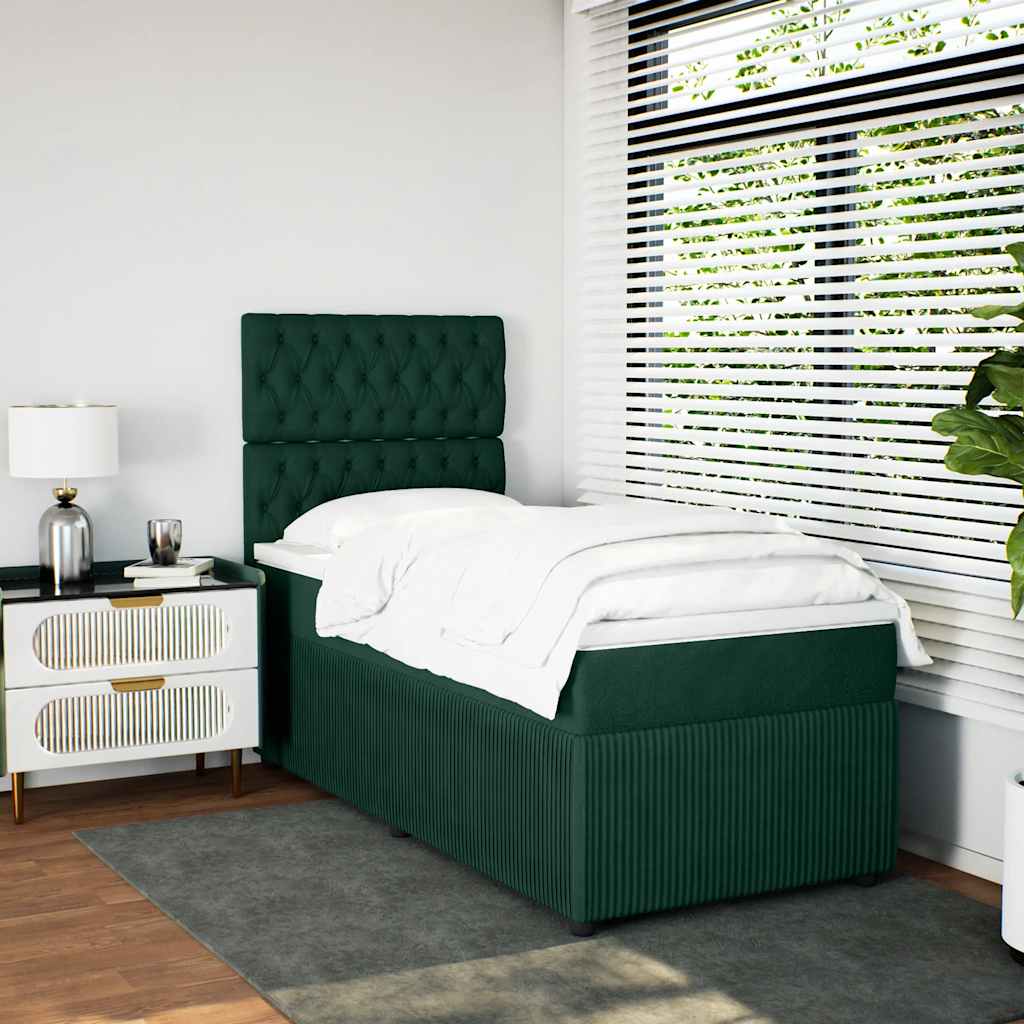 kontinentalseng med madras 90x190 cm fløjl mørkegrøn