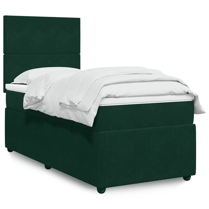 kontinentalseng med madras 90x200 cm fløjl mørkegrøn