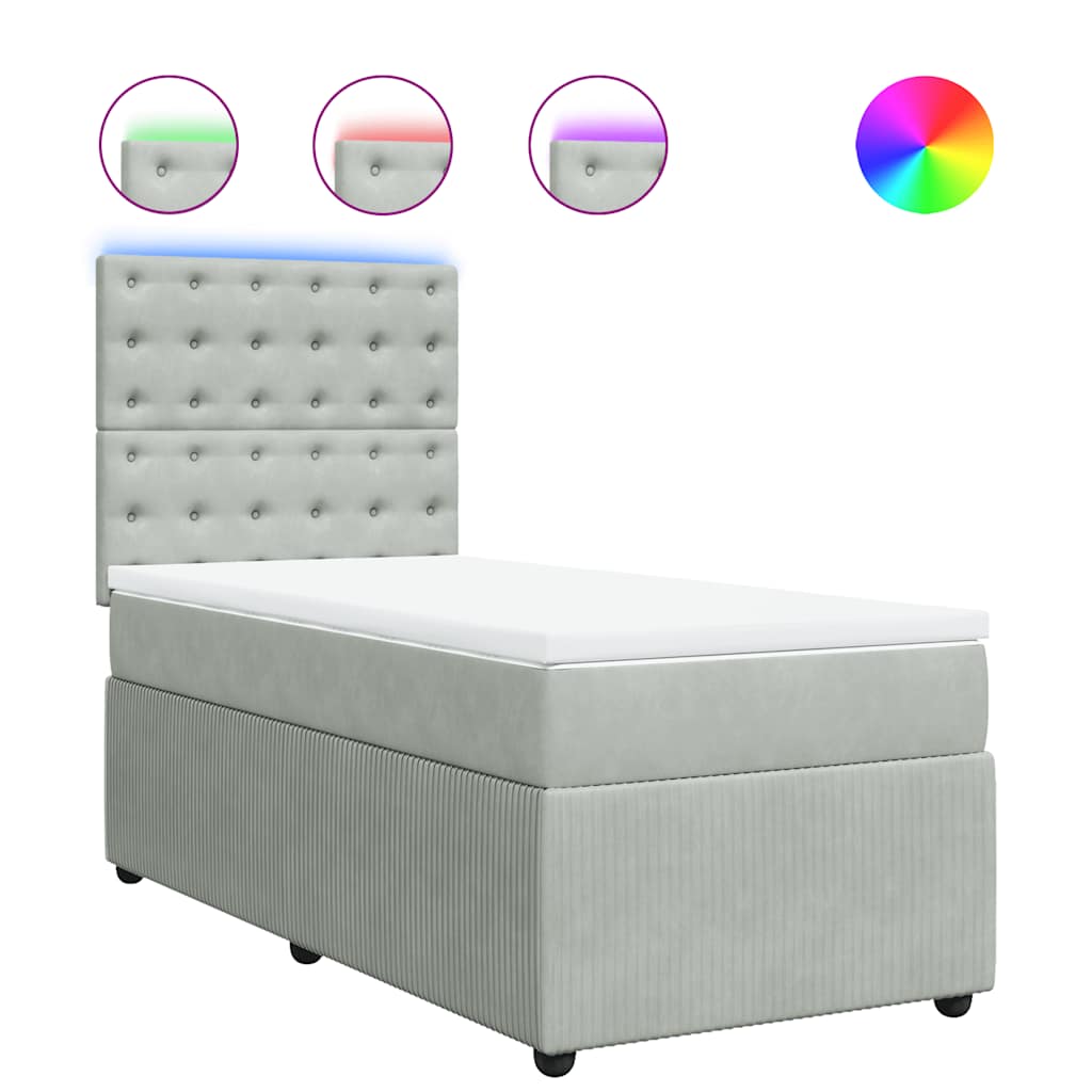 kontinentalseng med madras 90x200cm fløjl lysegrå