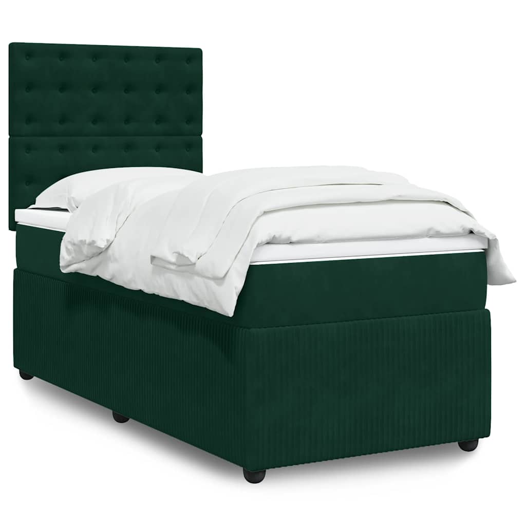 kontinentalseng med madras 90x200 cm fløjl mørkegrøn